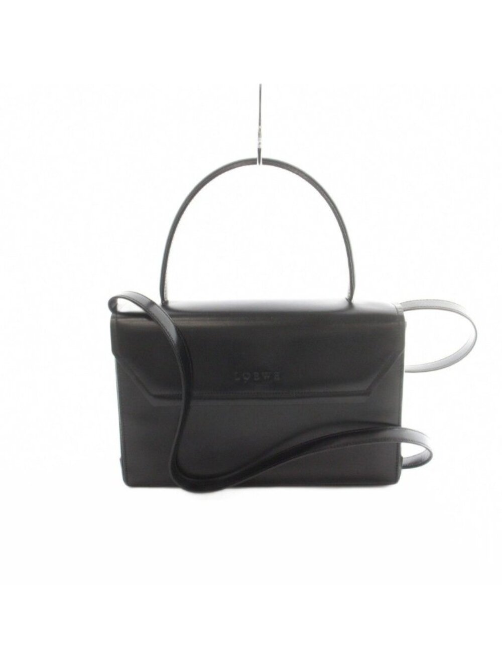 Loewe Vintage Logo Embossed 2-Way Shoulder Bag Leather Flap Black